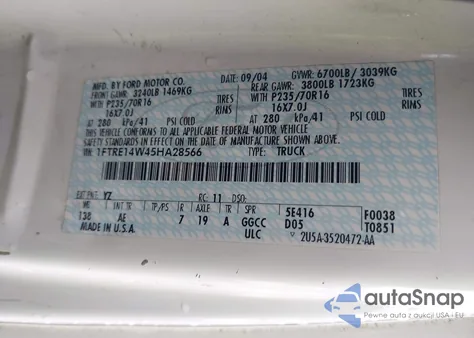 2005 Ford Econoline z USA, uszkodzony, nr VIN 1FTRE14W45HA28566